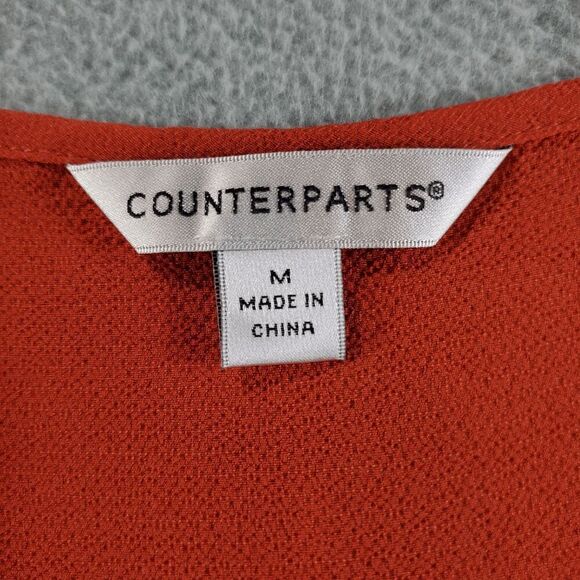 Counterparts Top Womens Medium Orange Blouse Short Sleeve Knot Hem Button Front - Picture 2 of 9